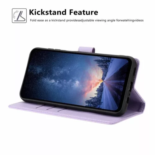 Honor Magic8 Lite fa és macska mintás dombornyomott lila fliptok veg- 5 kép
