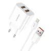 Gyors töltő Foneng 2x USB EU45 + USB Lightning kábel, hálózati töltő 