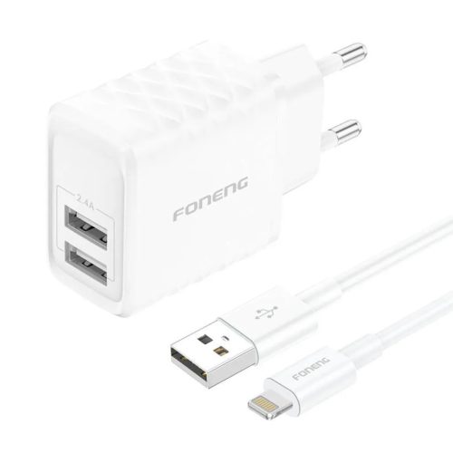 Foneng EU53 2xUSB-A 2,4A Fehér hálózati USB töltő adapter + USB-A-6970462512271 1 kép