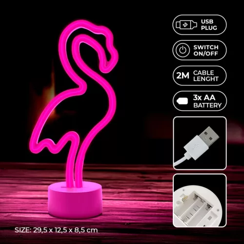 Neon LED állvánnyal FLAMINGO rózsaszín USB-C FSC-11 Forever Light-5900495048271 4 kép