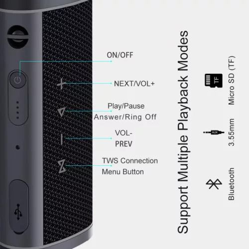 Awei Hordozható Bluetooth Hangszóró Y331 TWS vízálló IPX6 Fekete-6954284051699 4 kép