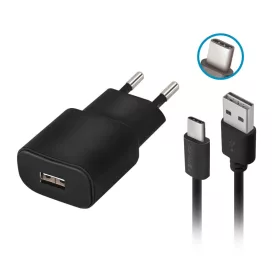 Forever TC-01 töltő 1x USB 2A fekete + USB-C kábel-5900495623355 1 kép
