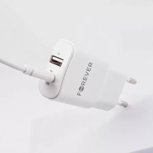 Forever TC-01-20AC PD QC töltő 1x USB-C 1x USB 20W fehér-5900495080752 7 kép