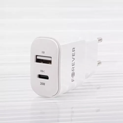 Forever TC-01-20AC PD QC töltő 1x USB-C 1x USB 20W fehér-5900495080752 8 kép