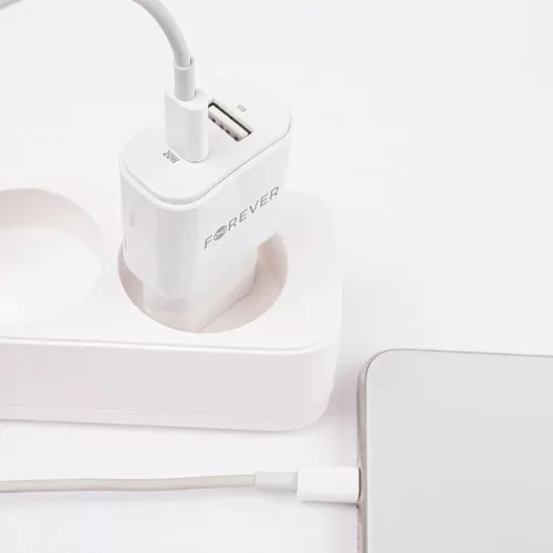 Forever TC-01-20AC PD QC töltő 1x USB-C 1x USB 20W fehér-5900495080752 9 kép