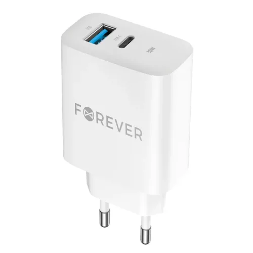 Forever TC-07-30AC PD QC töltő 1x USB-C 1x USB 30W fehér + USB-C - -5907457738447 2 kép