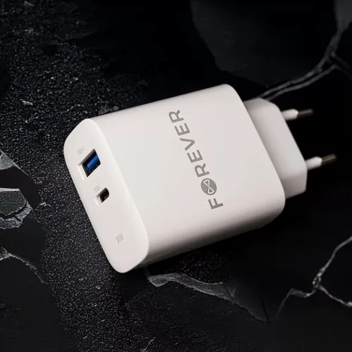 Forever TC-07-30AC PD QC töltő 1x USB-C 1x USB 30W fehér + USB-C - -5907457738447 9 kép