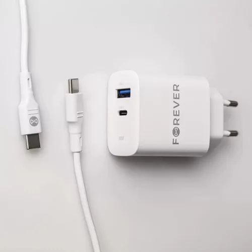 Forever TC-07-30AC PD QC töltő 1x USB-C 1x USB 30W fehér + USB-C - -5907457738447 10 kép
