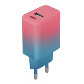   Setty hálózati töltő USB + USB-C 20W LSIG-AC-20 rózsaszín-türkiz gradiens,