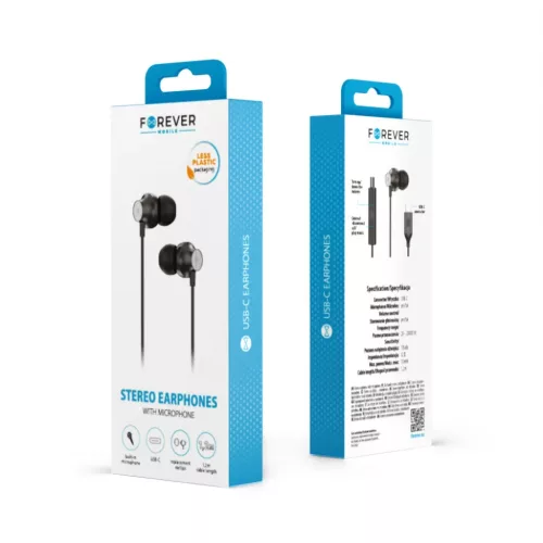 Forever vezetékes fülhallgató EP-02 USB-C fekete-5906961906472 2 kép