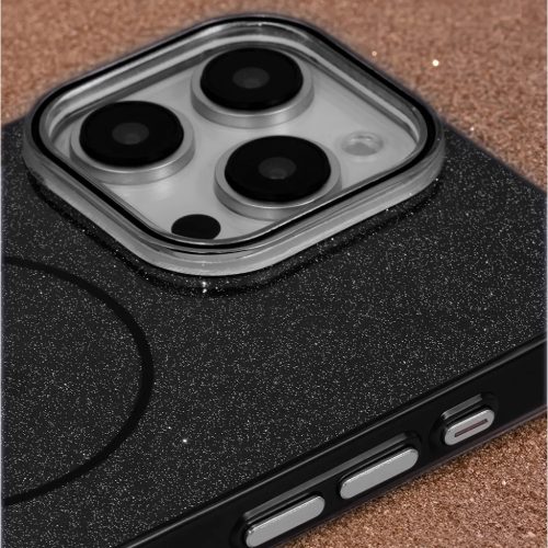  iPhone 13 6,1"-hoz fekete vékony csillámos mágneses tok-5906961981820 3 kép