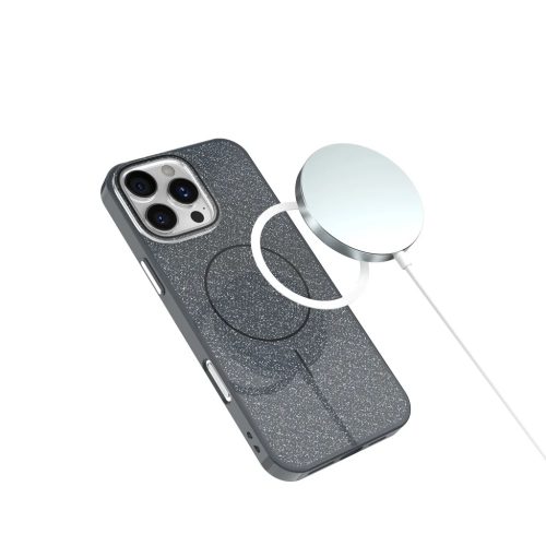  iPhone 13 6,1"-hoz fekete vékony csillámos mágneses tok-5906961981820 6 kép