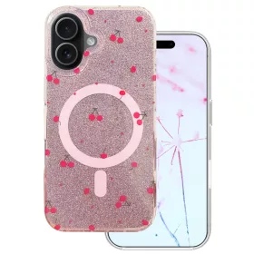   iPhone 17 Cherry Mag cseresznye mintás rózsaszín csillogó tok