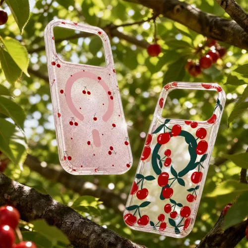 iPhone 17 Cherry Mag cseresznye mintás rózsaszín csillogó tok-5908067001648 9 kép
