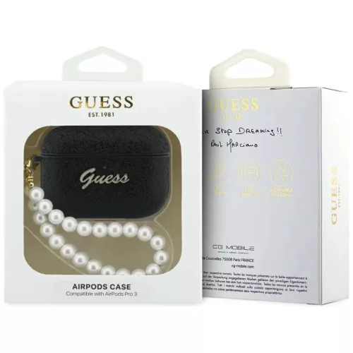 Apple AirPods Pro 3 Guess Glitter Pearl Szíjas tok fekete-3666339574710 4 kép