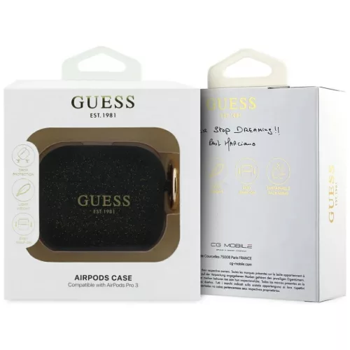 Apple AirPods Pro 3 Guess Szilikon Csillogó Gyűrű tok fekete-3666339577452 4 kép