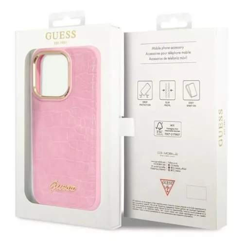 Guess Croco Collection tok iPhone 14 Pro - rózsaszín-3666339082949 8 kép
