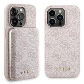   Guess 4G Fém Logo készlet iPhone 14 Pro tok + 5000mAh MagSafe akkumulátor - rózsaszín tok