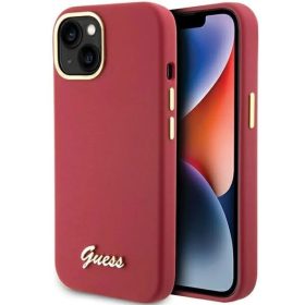   Guess Silicone Script Metal Logo & Frame tok iPhone 15 - piros