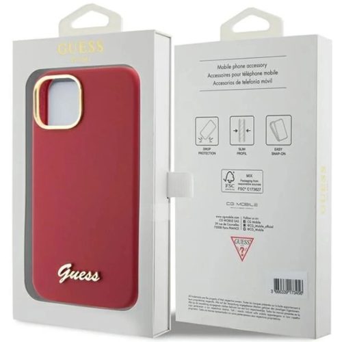Guess Silicone Script Metal Logo & Frame tok iPhone 15 - piros-3666339149048 8 kép