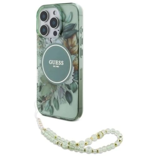 Guess IML Flowers Gyöngy Pántos MagSafe tok iPhone 16 Pro Max - zöl-3666339299033 1 kép
