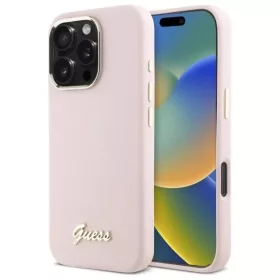    iPhone 16 Pro 6.3" pink/pink Guess GUHCP16LSMBSLP szilikon tok Script Metal Logo & Keret