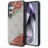 Guess Bőr 4G Virágmintás Fém Klasszikus Logó MagSafe tok Samsung Galaxy S25 - Rózsaszín tok