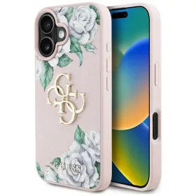  iPhone 16 rózsaszín Guess Grained Roses Big 4G logo tok