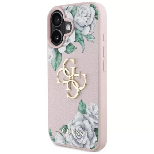  iPhone 16 rózsaszín Guess Grained Roses Big 4G logo tok-3666339427078 2 kép