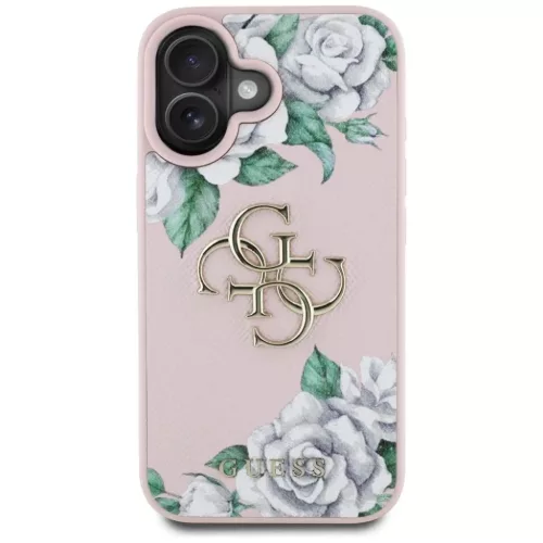  iPhone 16 rózsaszín Guess Grained Roses Big 4G logo tok-3666339427078 3 kép