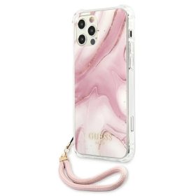 iPhone 12 Pro Max Guess GUHCP12LKSMAPI Marble tok pánttal pink-3666339004132 2 kép