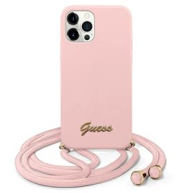   iPhone 12 Pro Max Guess GUHCP12LLSCLMGLP Metal Logo Cord tok pánttal pink