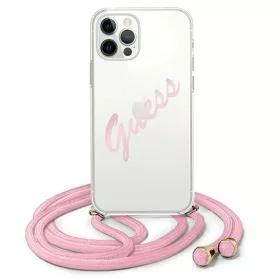   iPhone 12/ 12 Pro Guess GUHCP12MCRTVSPI Script Vintage tok pánttal pink