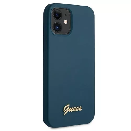 iPhone 12 mini Guess GUHCP12SLSLMGBL Metal Logo Script tok sötétkék-3700740494608 4 kép