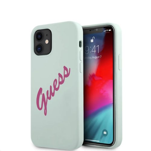 iPhone 12 mini Guess GUHCP12SLSVSBF Silicone Vintage Fuchsia Script to-3700740495216 1 kép