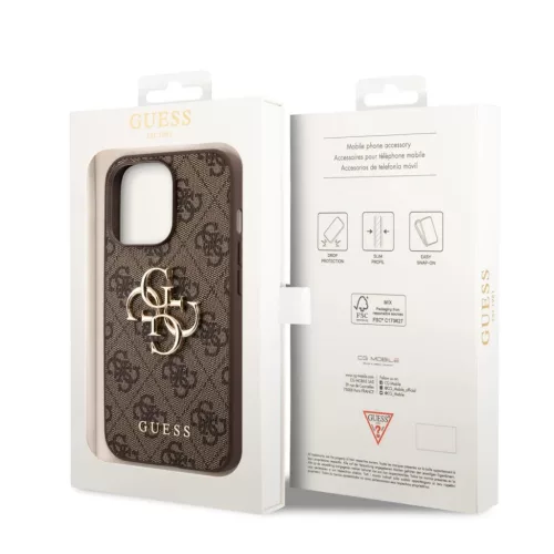 iPhone 14 Pro Guess PU 4G Metal Logo tok barna (GUHCP14L4GMGBR)-3666339066307 6 kép