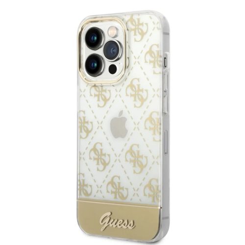 iPhone 14 Pro Guess PC/TPU Peony Glitter Script Logo tok arany (GUHCP1-3666339090524 6 kép
