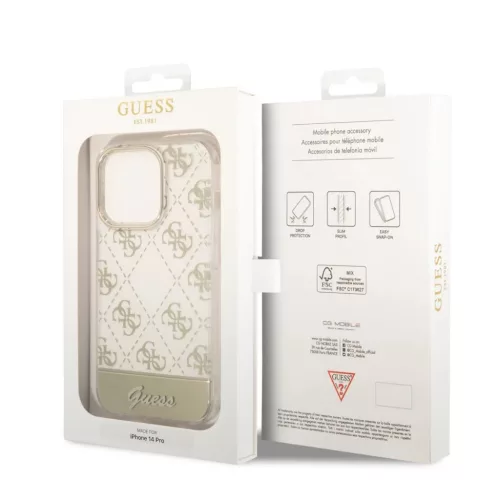 iPhone 14 Pro Guess PC/TPU Peony Glitter Script Logo tok arany (GUHCP1-3666339090524 3 kép