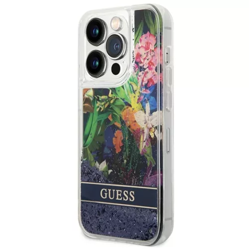 iPhone 14 Pro Guess Liquid Glitter Flower csillámos tok kék (GUHCP14-3666339066109 3 kép