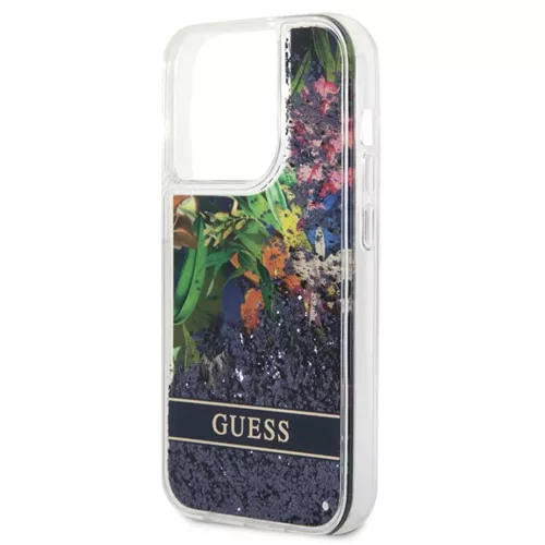 iPhone 14 Pro Guess Liquid Glitter Flower csillámos tok kék (GUHCP14-3666339066109 4 kép