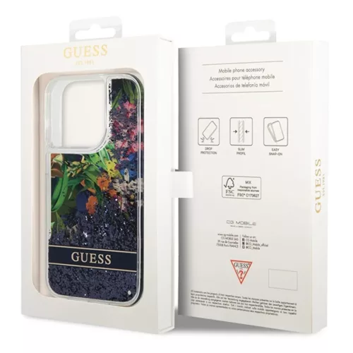 iPhone 14 Pro Guess Liquid Glitter Flower csillámos tok kék (GUHCP14-3666339066109 5 kép