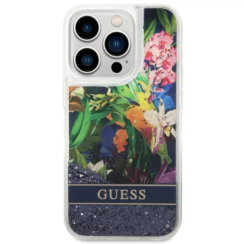 iPhone 14 Pro Guess Liquid Glitter Flower csillámos tok kék (GUHCP14-3666339066109 6 kép