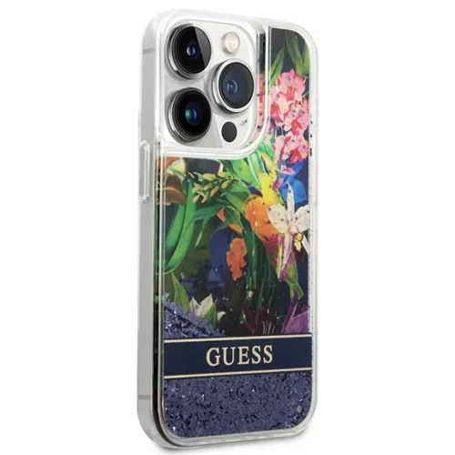 iPhone 14 Pro Guess Liquid Glitter Flower csillámos tok kék (GUHCP14-3666339066109 8 kép