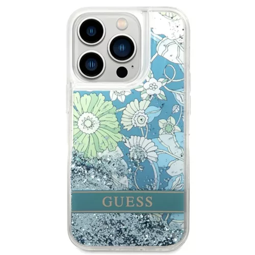 iPhone 14 Pro Guess Liquid Glitter Flower csillámos tok zöld (GUHCP1-3666339088446 2 kép