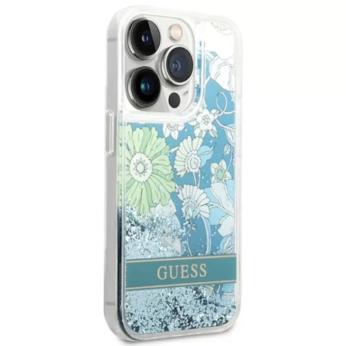 iPhone 14 Pro Guess Liquid Glitter Flower csillámos tok zöld (GUHCP1-3666339088446 4 kép