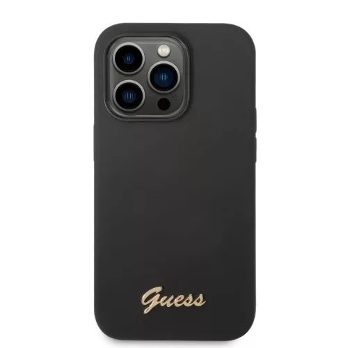 iPhone 14 Pro Guess Liquid Silicone Metal Logo tok fekete (GUHCP14LSLS-3666339064907 2 kép