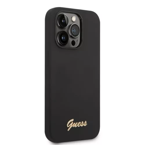 iPhone 14 Pro Guess Liquid Silicone Metal Logo tok fekete (GUHCP14LSLS-3666339064907 3 kép