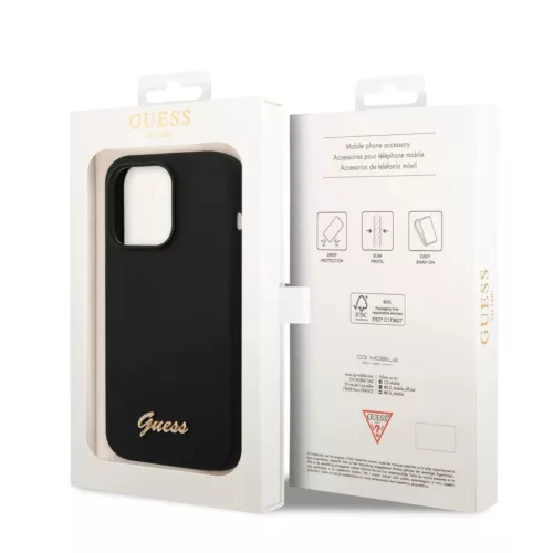 iPhone 14 Pro Guess Liquid Silicone Metal Logo tok fekete (GUHCP14LSLS-3666339064907 6 kép