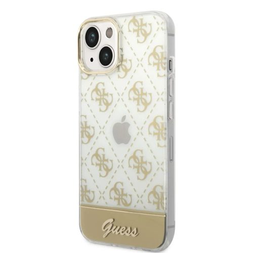 iPhone 14 Plus Guess PC/TPU Peony Glitter Script Logo tok arany (GUHCP-3666339090517 5 kép