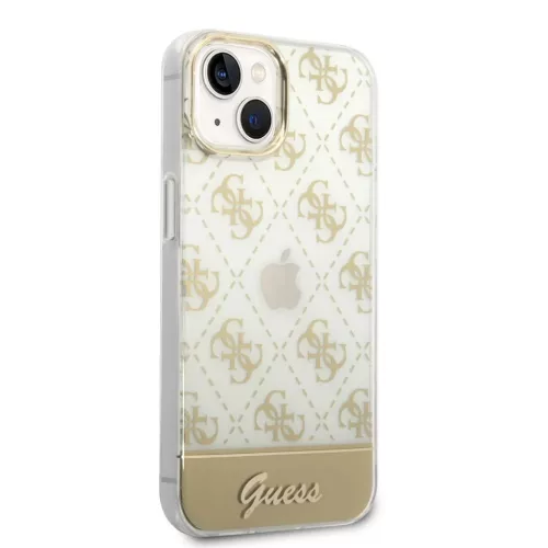 iPhone 14 Plus Guess PC/TPU Peony Glitter Script Logo tok arany (GUHCP-3666339090517 1 kép